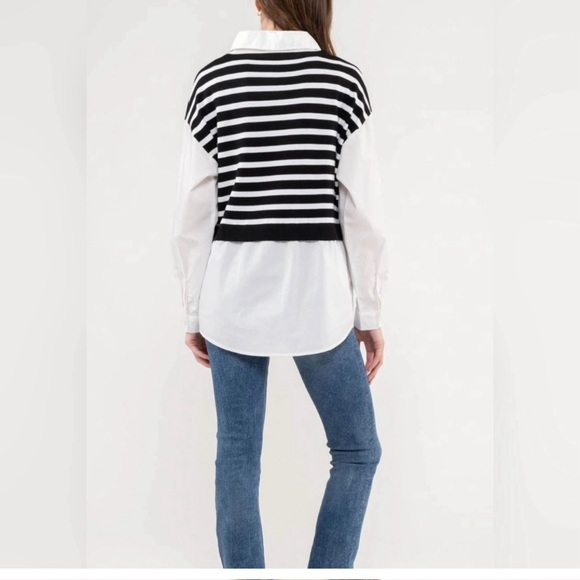 #038 BRAND NEW! Striped Vest Layered Woven Top - Picture 4 of 8